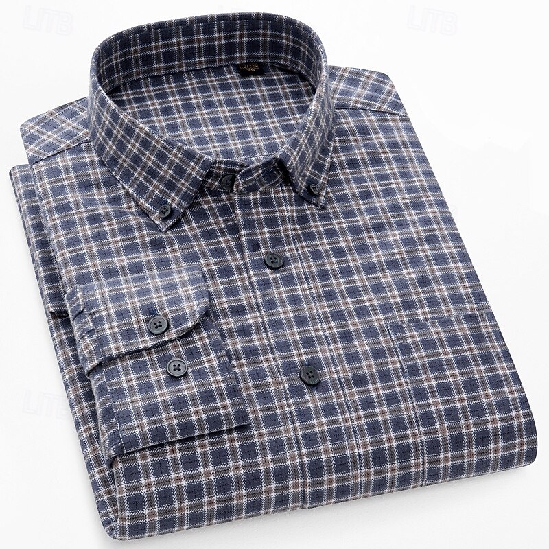 Men's Shirt Dress Shirt Button Down Shirt Plaid Shirt Plaid / Striped / Chevron / Round Daily Wear Corporate Clothing Yellow Dark Navy Brown Green Long Sleeve Shirt Collar All Seasons Clothing Apparel3