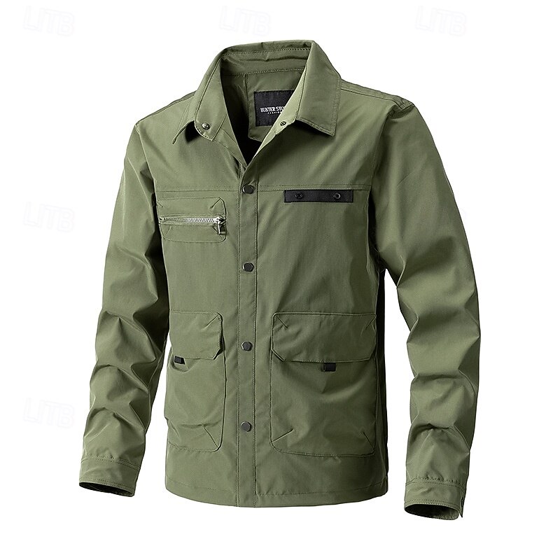 Men's Lightweight Jacket Shirt Jacket Sports Outdoor Casual Waterproof Windbreaker Multi Pocket Spring &  Fall Solid Color Active Casual Hooded Regular Black Green Khaki Coffee Jacket4