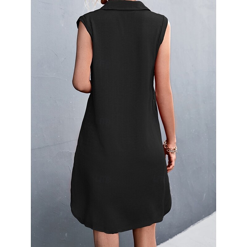 Women's Mini Dress Sundress Summer Dress Casual Daily Regular Fit Solid Color Sleeveless Shirt Collar ArmyGreen Black Red Beige Summer4