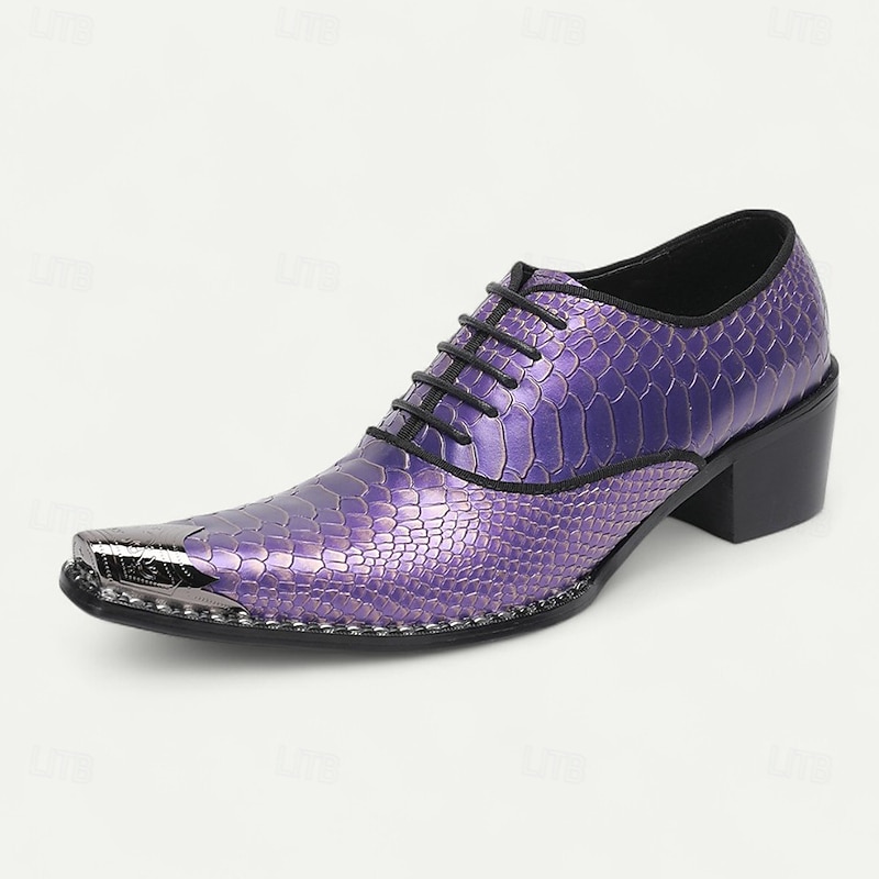 Men's Purple Snake-Patterned Dress Shoes - Stylish Premium Cowhide Oxford Shoes for Evening Events and Fashion Lovers2