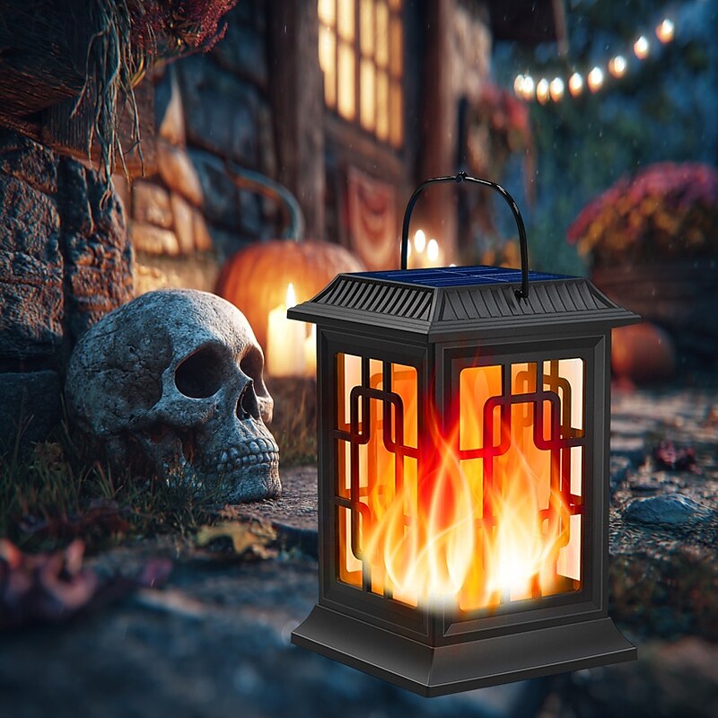 1 Pc Outdoor Solar Flashing Flame Palace Lantern Handheld Lawn Decoration Landscape Light Courtyard Garden Path Decoration Light 28 LED Beads for Halloween