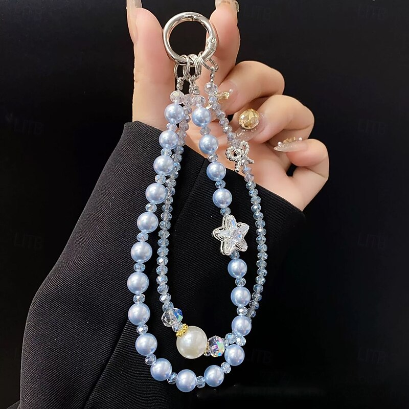 New Fashionable Diamond Star Bow Phone Chain Crystal Double Chain Pearl Pendant Creative Chain Luxury Phone Chain4