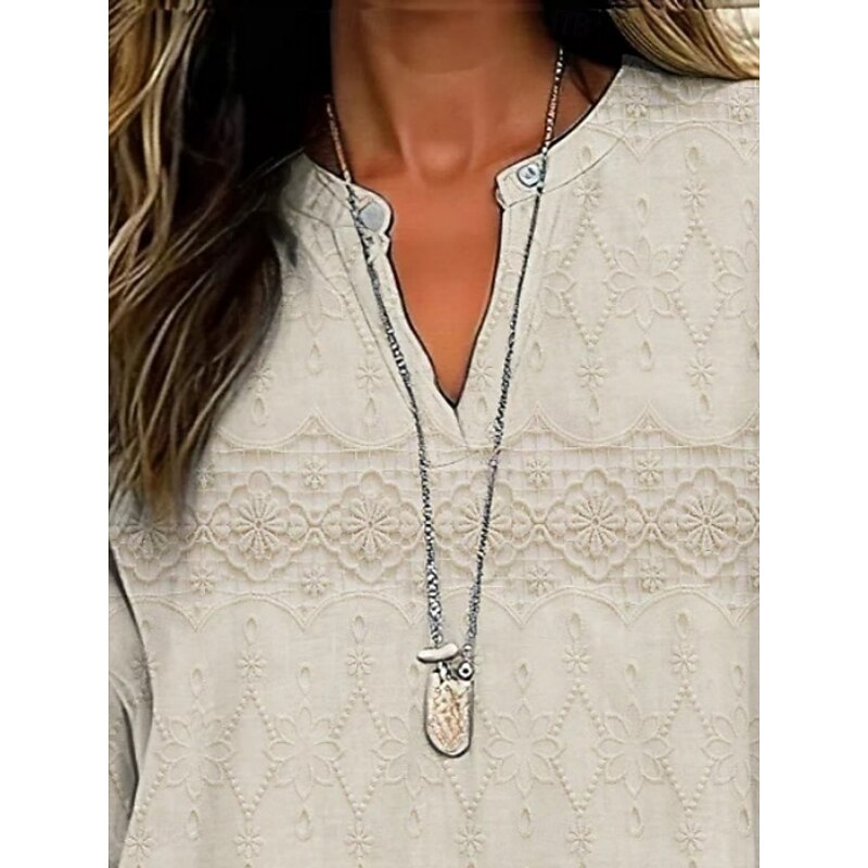 Women's Shirt Floral 3D Daily Casual Long Sleeve V Neck Regular Tops Daily Holiday Buttons Print Khaki Spring Fall2