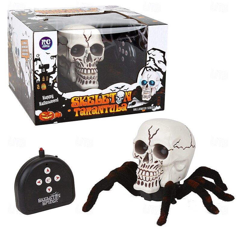 Halloween Skeleton Decor Remote Control Toy, Scary Prank Tarantula Spider with Skeleton Design, Creepy Crawling Electric RC Toy for Haunted House, Trick Props, Kids & Adults Party Favor
