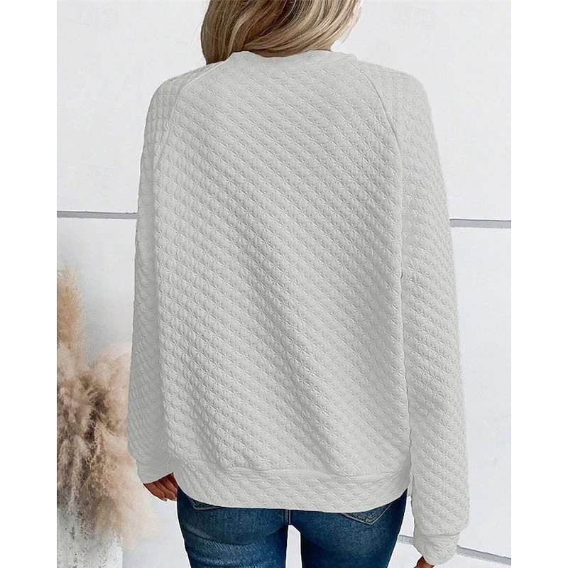 Women's Texture Sweatshirt Pullover Plain Waffle Sweatshirt  Streetwear Casual Comfy Long Sleeve V Neck Regular Tops Street Holiday Going out Black White Beige Fall2