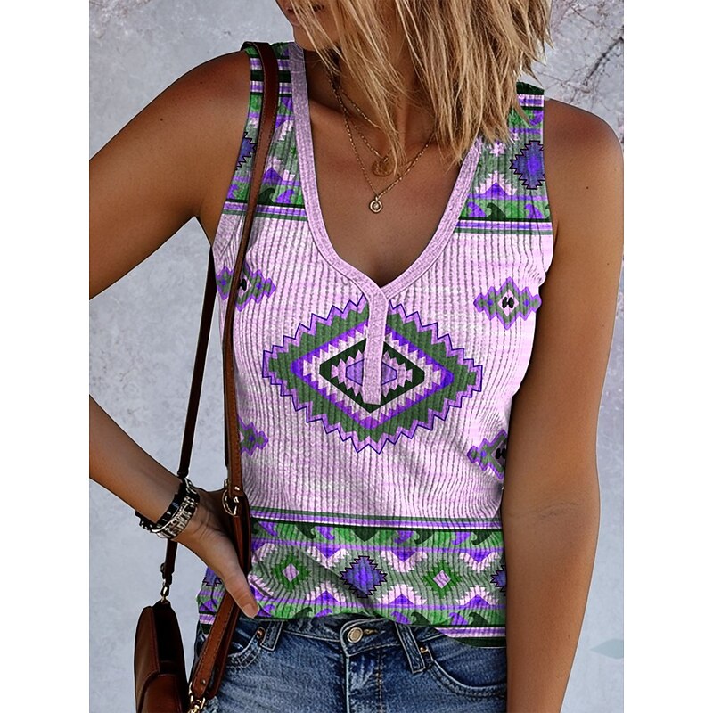 Women's Camisole Tank Top Graphic Geometric Vintage Tropical Stylish Sleeveless Sleeveless V Neck Regular Tops Daily Print Blue Purple Khaki Summer Spring2