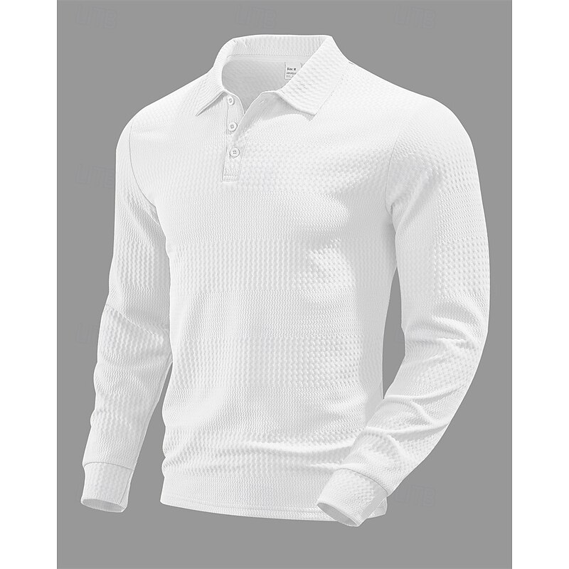 Men's Golf Shirt Golf Polos Shirts Work Casual Lapel Long Sleeve Basic Modern Plain Buttons Jacquard Spring Fall Regular Fit Black White Khaki Golf Shirt3