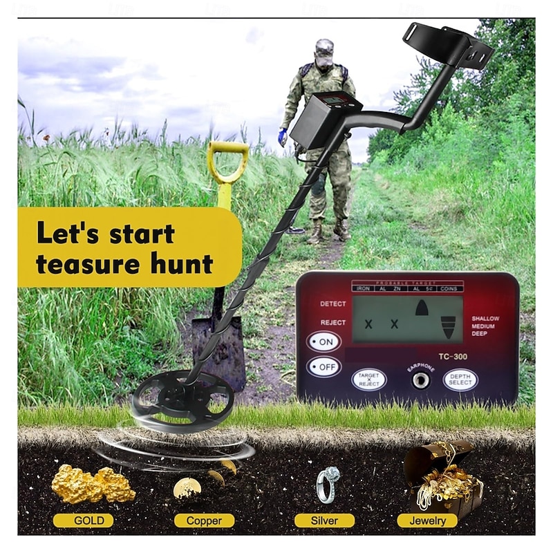 Metal Detector, TC-300 Underground Metal Detector Gold Detectors Treasure Finder Detector Circuit Metales High Sensitivity Waterproof Lightweight(TC-300)