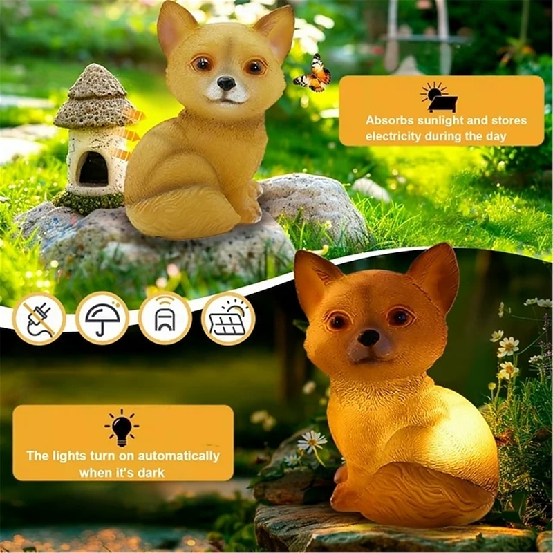 Solar Landsacpe Brown Fox Garden DecorSolar Garden Outdoor Statues Fox Solar LightsWaterproof Resin Outdoor Decor for Patio Balcony Yard Lawn Unique Housewarming Gifts  1PC2