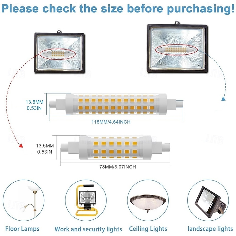 R7S 118mm LED Light Bulbs 78mm 220V Double Ended J Type Flood Light Dimmable 5W 9W for Landscape Lights Floor Lamps 2pcs3