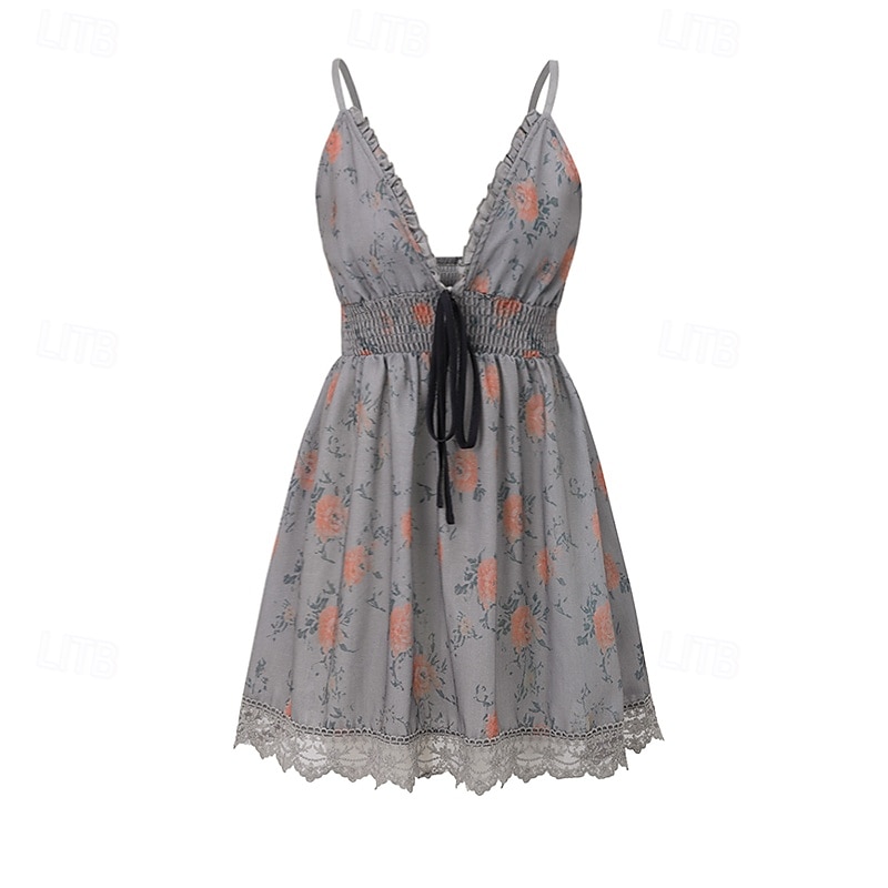 Women's Mini Dress Floral Dress Boho Dress Print Dress Western Dress Classic Modern Outdoor Vacation Daily Regular Fit Flower Sleeveless V Neck Khaki Summer4