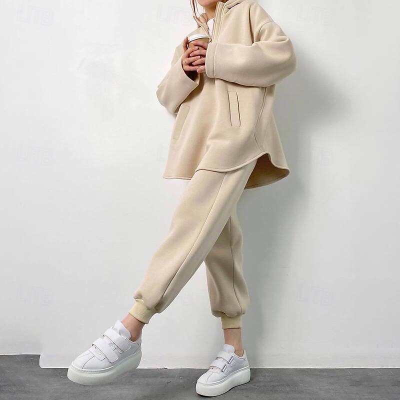 Women's Tracksuit Sweatpants Pullover Sweatshirt Pocket Hooded Solid Colored Clothing Suit Spring Black Blue Gym Training Running High Waist Windproof Lightweight Moisture Wicking Long Sleeve Sport2