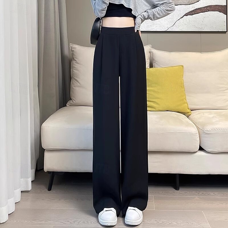 New style high-waisted casual wide-leg pants with a drapey feel - perfect for summer available in plus sizes lightweight and versatile.