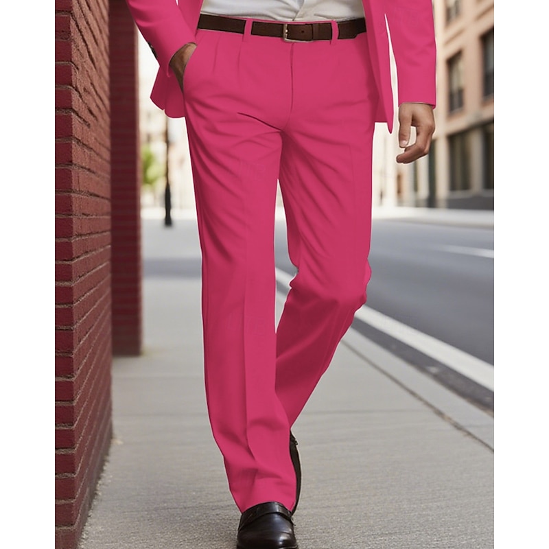 Men's Dress Pants Trousers Slacks Pocket Buttons Plain Comfort Formal Party Work Fashion Classic Style Coral Pink Yellow Micro-elastic3