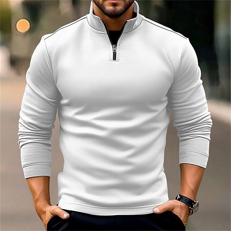 Men's Zip Sweatshirt Black White Navy Blue Orange Standing Collar Plain Zip Up Quarter Zip Sports & Outdoor Casual Daily Streetwear Cool Sportswear All Seasons Clothing Apparel Hoodies Sweatshirts