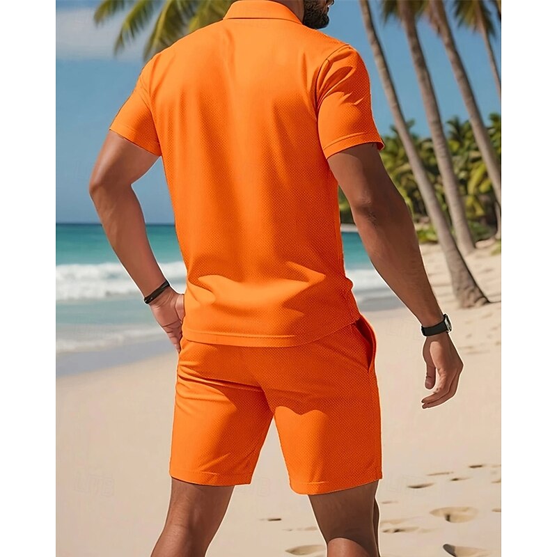 Men's Golf Shirt Golf Polos Shirts Work Casual Lapel Short Sleeve Basic Modern Plain 2 Piece Buttons Summer Spring Regular Fit Black Red Orange Light Blue Gray Golf Shirt2