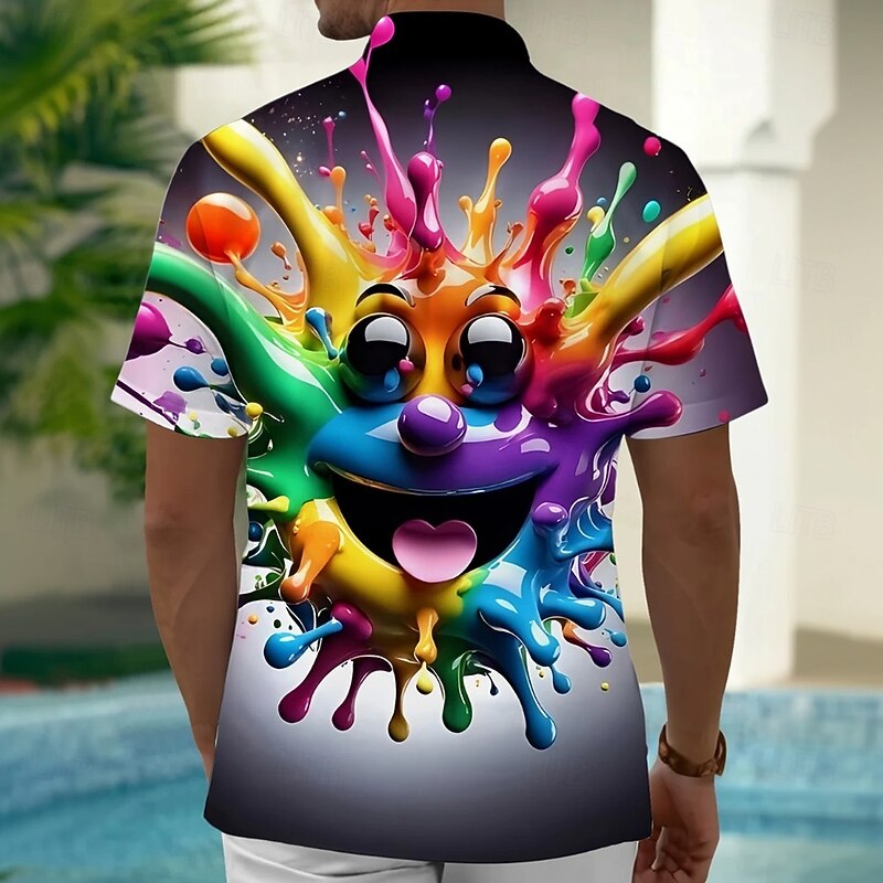 Men's Rainbow Funny Clown Shirt Summer Shirt Button Up Shirt Short Sleeve Fashion Casual Outdoor Vacation Dailywear Summer Spring Turndown 3D Print Collared Shirts Front One Pocket Gray2
