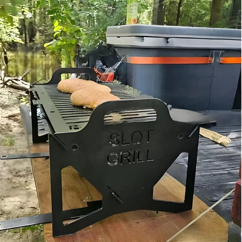 Foldable BBQ Grill for Easy Storage Steel Easy Portability Slot Grill Collapsible BBQ Grills Perfect for Camping, Travel and Outdoor Cooking3