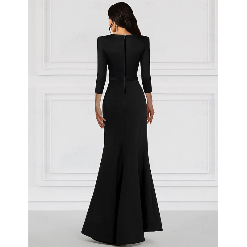 Tuxedo Dress Mermaid / Trumpet Mermaid Formal Wedding Wedding Guest Stretch Crepe Elegant Long Sleeve Floor Length V Neck2