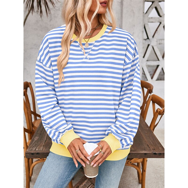 Women's Blouse Button Down Graphic Striped Vintage Tropical Stylish Long Sleeve Crew Neck Regular Tops Daily Print Blue Fuchsia Orange Green Summer Spring Fall2