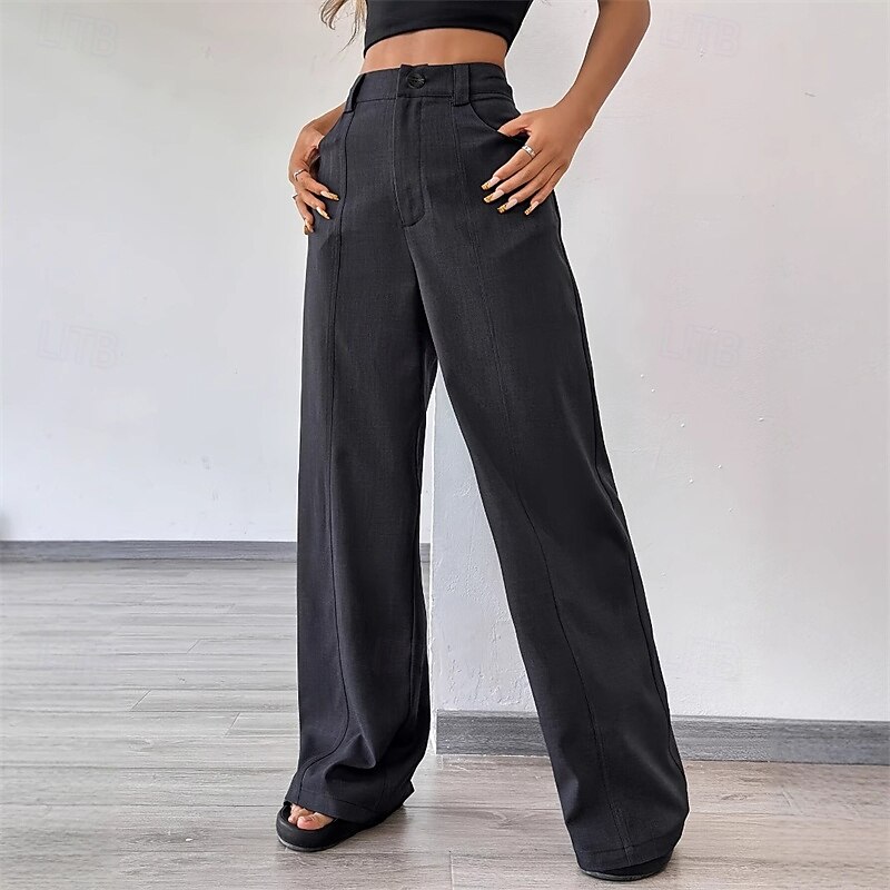 Women's Wide Leg Dress Pants Pants Trousers Fashion Streetwear Full Length High Waist Plain Pocket Breathability Comfortable Street Daily Wear Going out Dark Gray Summer Spring Regular Fit2