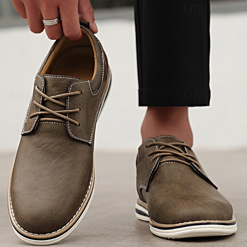 Men's Brown Faux Leather Casual Derby Shoes – Lightweight Lace-up Design for Everyday Office Wear, Weekend Outings and Smart Casual Style2