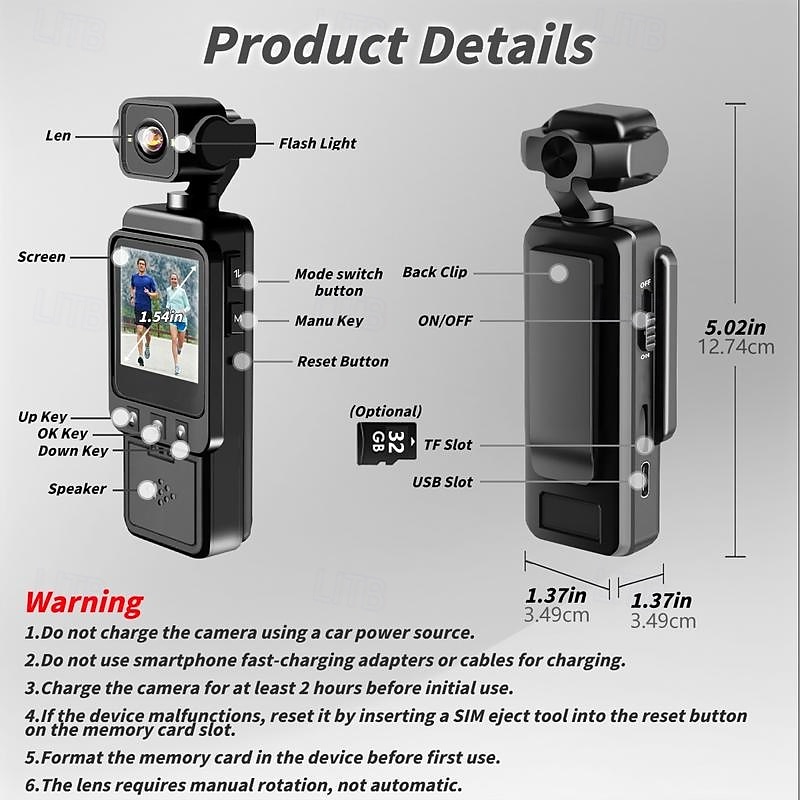 1080P Portable Video Recorder with 1.54 Screen WIFI 360 rotatable lens Night Vision Video & Photo Recording Built-in Fill Light Ideal for Sports & Security Surveillance2