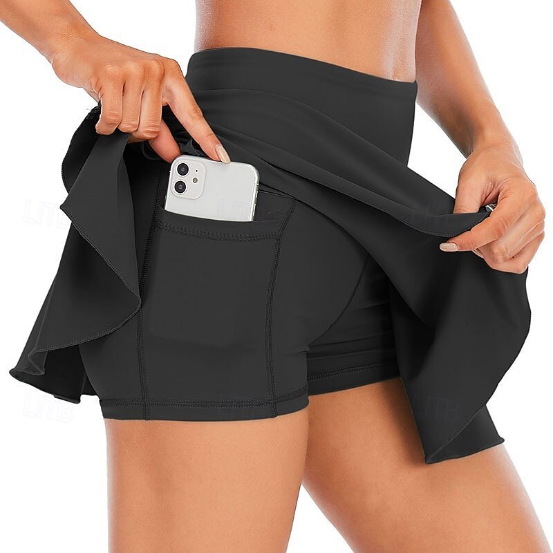 Women's Solid Colored Tennis Skirts with Shorts Side Pockets Quick Dry Tennis Golf Pickleball Skort Black White Green Tennis Clothing4
