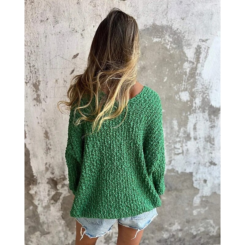 Women's Sweater Pullover Daily Stylish Casual Solid Color Ribbed V Neck Knitted Long Sleeve Regular Tops Knit Daily Holiday Going out Pink Blue Fall Winter4