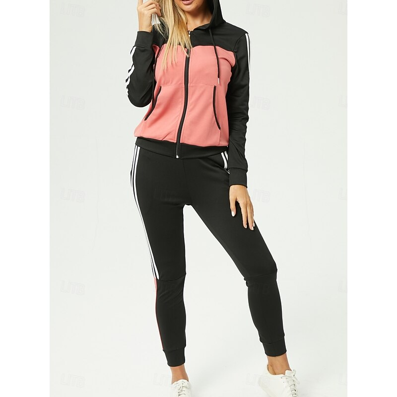 Women's Fashion Streetwear Daily Hoodie Pants Sets Long Sleeve Hooded Geometric Print Casual Daily Pink Red Royal Blue Summer Regular Fit