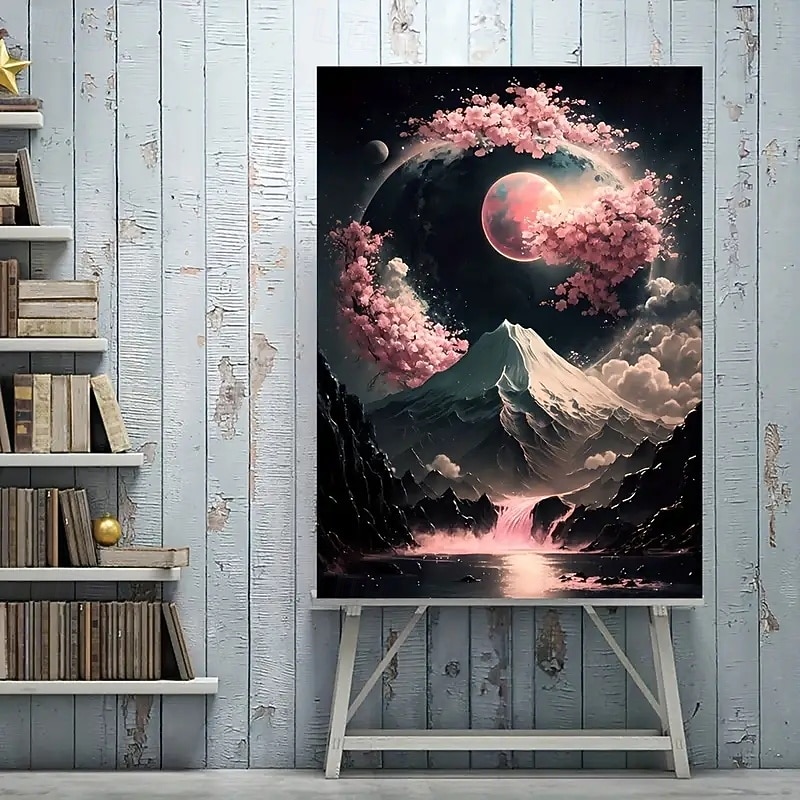 1 Piece Of Frameless Japanese Landscape Neon Canvas Art Modern Poster Large Wall Decoration For Living Room And Bedroom Frameless Artwork3