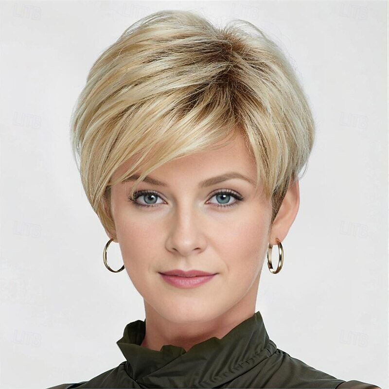 Synthetic Wig Straight Middle Part Machine Made Wig Short A1 Synthetic Hair Women's Soft Fashion Easy to Carry Blonde