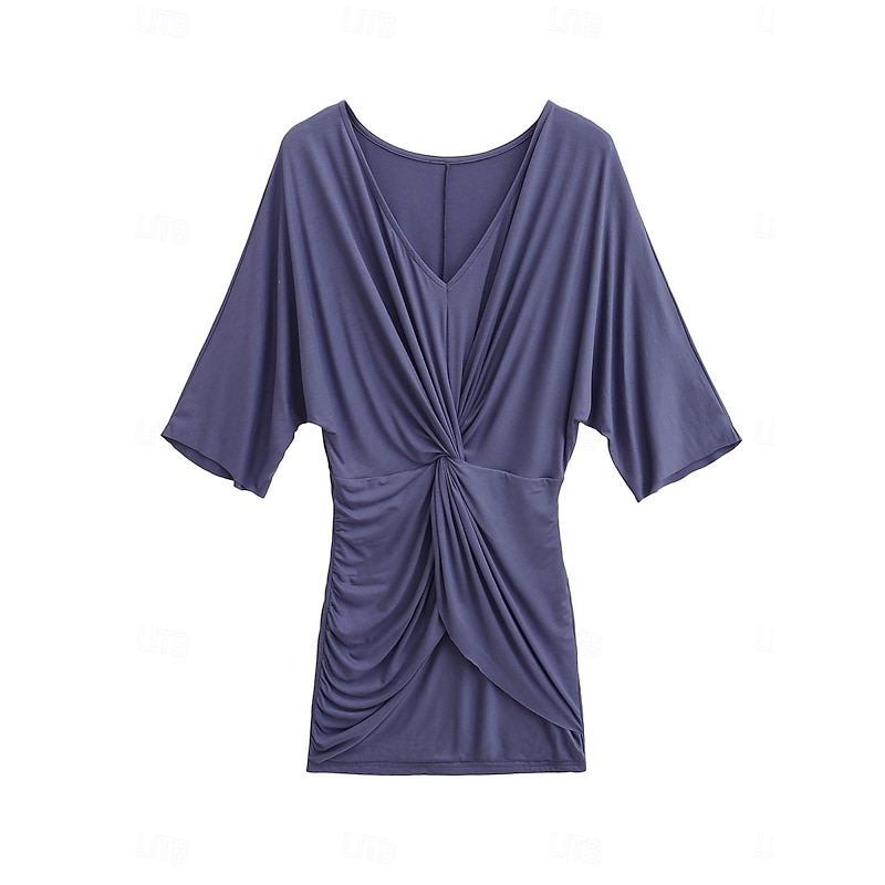 Women's Mini Dress Casual Dress Sheath Dress Summer Dress Ruched Dress Fashion Modern Daily Beach Weekend Regular Fit Plain 3/4 Length Sleeve V Neck Black White Pink Red Summer Spring