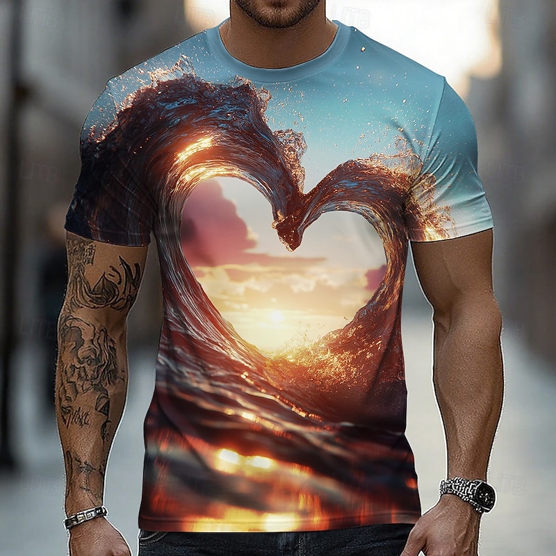 Men's Optical Illusion 3D T Shirt Short Sleeve T shirt 3D Print Crew Neck Shirt Exaggerated Designer Party Street Casual Yellow Pink Purple Summer Spring All Seasons Clothing Apparel S M L XL XXL XXXL