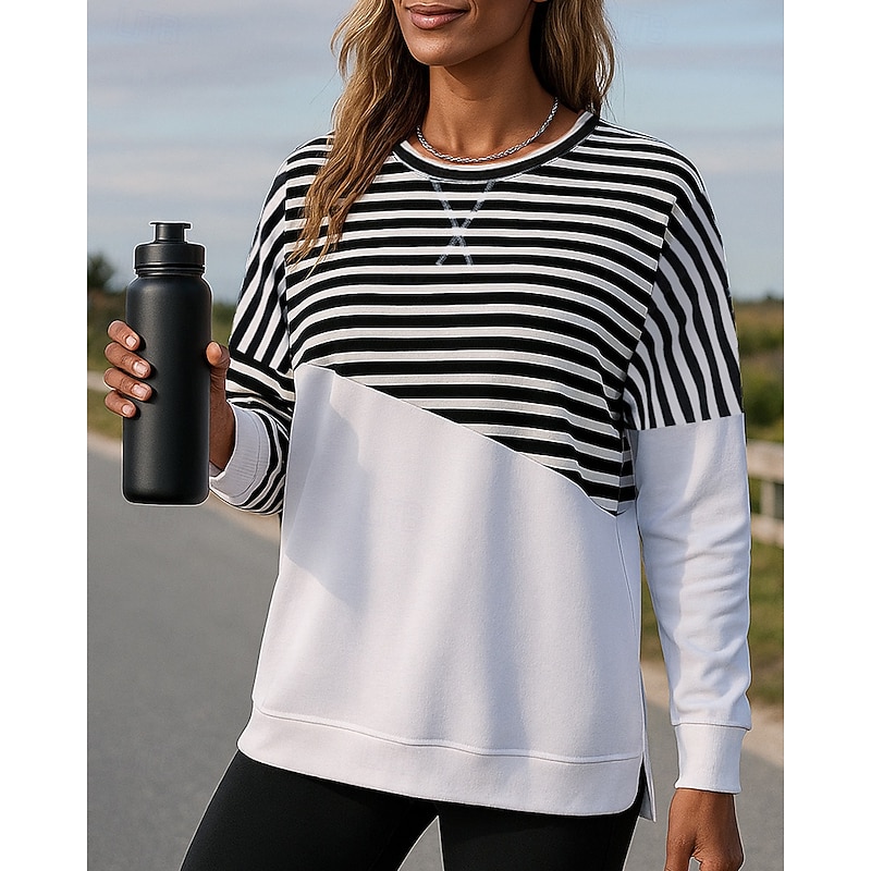 Women's Running Top Pullover Sweatshirt Long Sleeve Top Athleisure Stripes Cotton Sun Protection Windproof Gym Outdoor Running Sportswear Activewear Black Pink Red3
