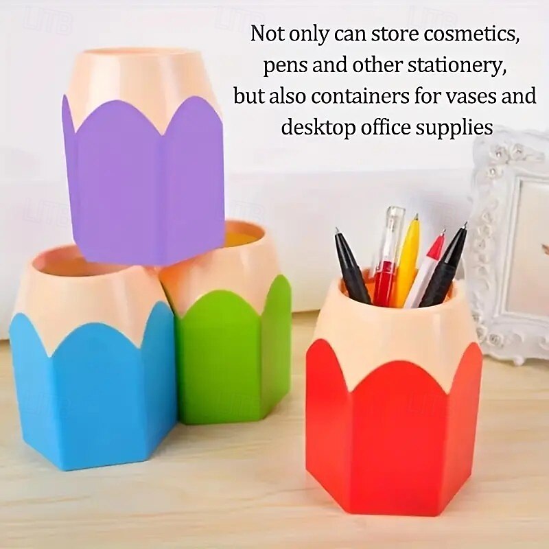 7pcs Pencil Shaped Pen Holders Back to School Gift, Cute Cartoon Stationery Organizer with Compartments, Portable Pencil Storage Box for Students, Drawing, School Classroom, Office Desk Decor3