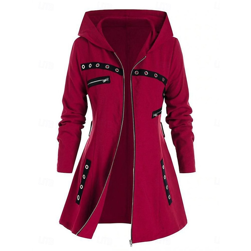 Women's Hoodie Jacket Comfortable Breathable Zipper Pocket Casual Plain Vacation Street Daily Wear Going out Zipper Regular Hooded Regular Fit Long Sleeve Outerwear Black Red Spring Fall - Main Image