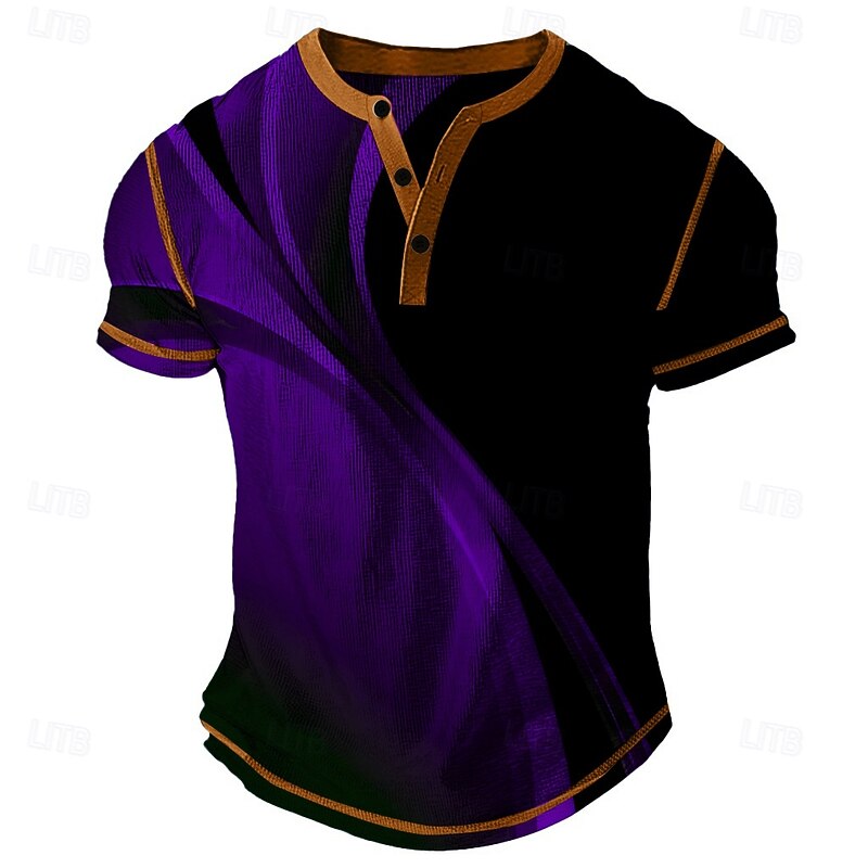 Men's Graphic Abstract Henley Shirt Waffle T Shirt Short Sleeve Daily Retro Vintage Classic Sports Outdoor Casual Holiday Spring & Summer All Seasons Yellow Dark Blue Green Purple Henley Henley2
