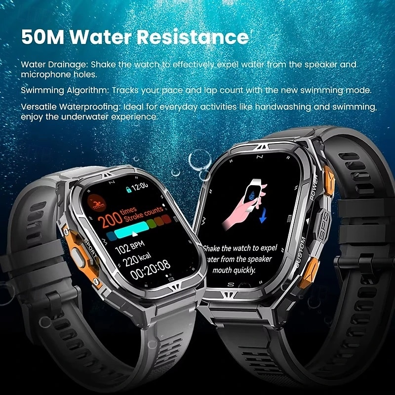 X5 Smart Watch 1.96 inch Smartwatch Fitness Running Watch Bluetooth Call Reminder Activity Tracker Heart Rate Monitor Sedentary Reminder Find My Device Compatible with Android iOS IP68 Men GPS Heart4