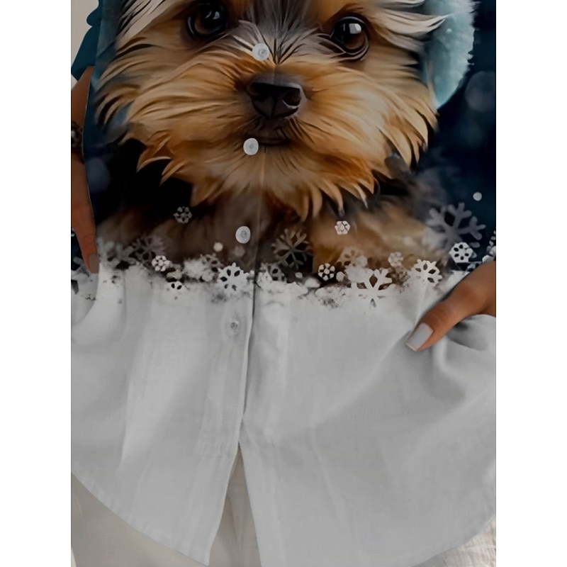 Women's Shirt Dog Active Daily Stylish Long Sleeve Shirt Collar Regular Tops Daily Holiday Buttons Print Blue Spring Fall3