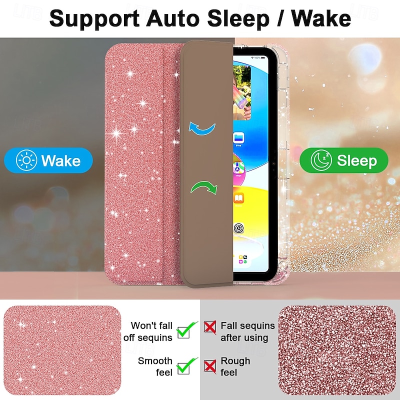 Tablet Case Cover For Apple iPad 10th 10.9'' ipad 9th 8th 7th Generation 10.2 inch Pencil Holder Trifold Stand Full Body Protective Glitter Shine TPU PU Leather4