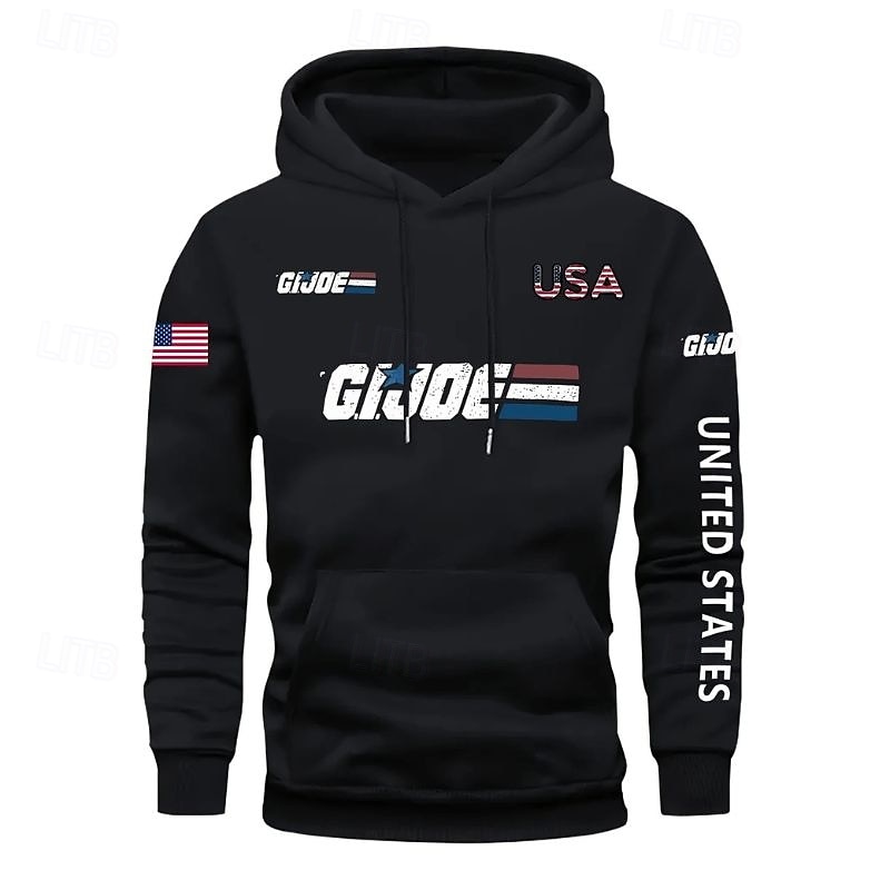 Men's Hoodie Black Army Green Brown Hooded American Flag Pocket Drawstring Front Pocket Sports & Outdoor Daily Holiday Polyester Streetwear Graphic Casual Fall Winter Clothing Apparel Hoodies2