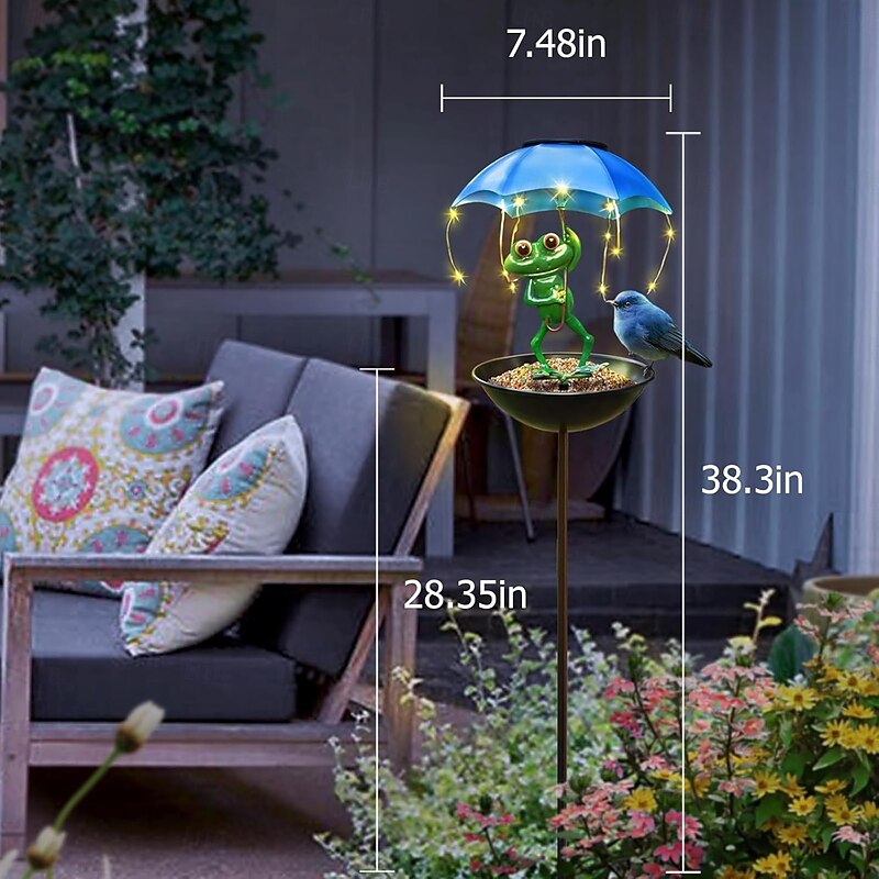 1 Pc Outdoor Solar Waterproof Iron Frog Umbrella Feeding Device Courtyard Garden Iron Decorative Light Landscape Light3