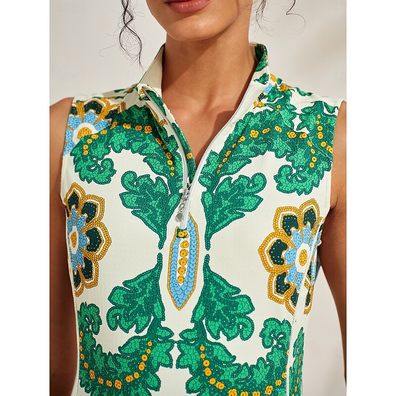 Women's Golf Dress Blue Green+Yellow Blue+Orange Sleeveless Dress Ladies Golf Attire Clothes Outfits Wear Apparel3