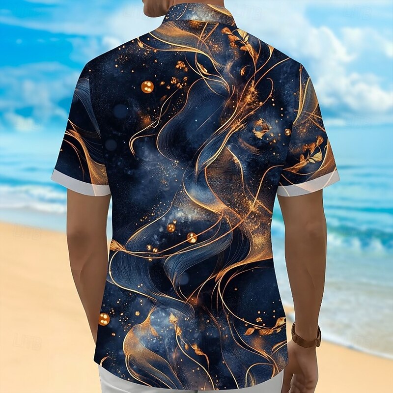 Men's Marble Abstract Liquid Art Shirt Summer Shirt Button Up Shirt Short Sleeve Fashion Casual Outdoor Vacation Dailywear Summer Spring Turndown 3D Print Collared Shirts Front One Pocket Dark Blue4