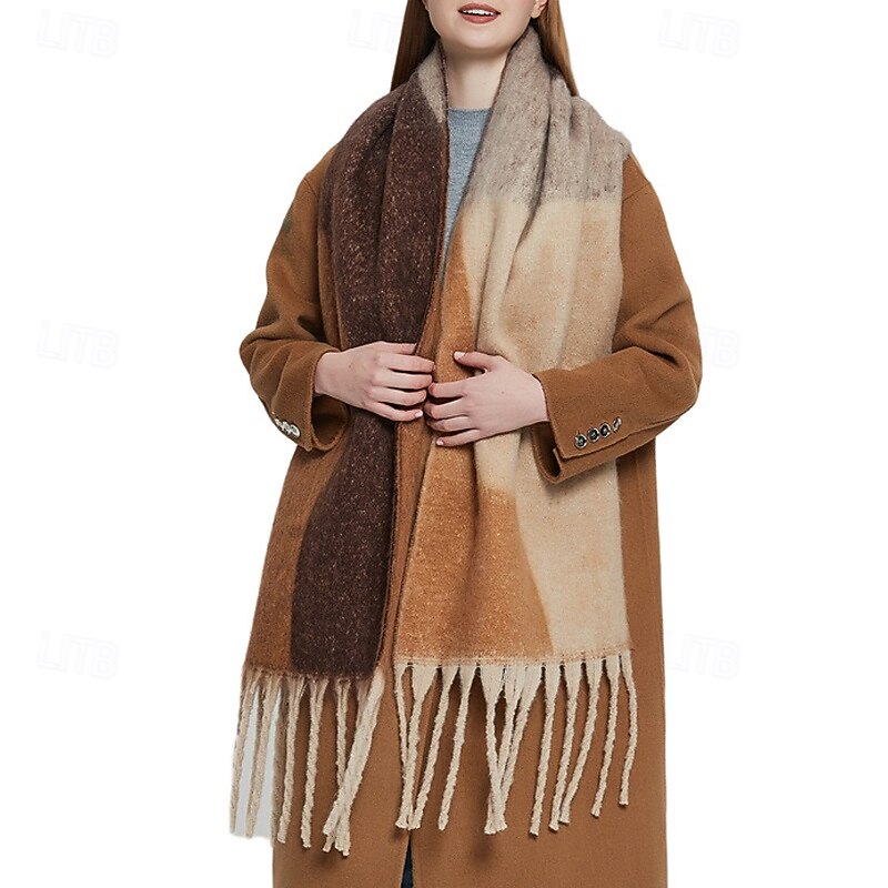 Women's Rectangle Scarf Street Daily Date Black Orange Pink Scarf Color Block