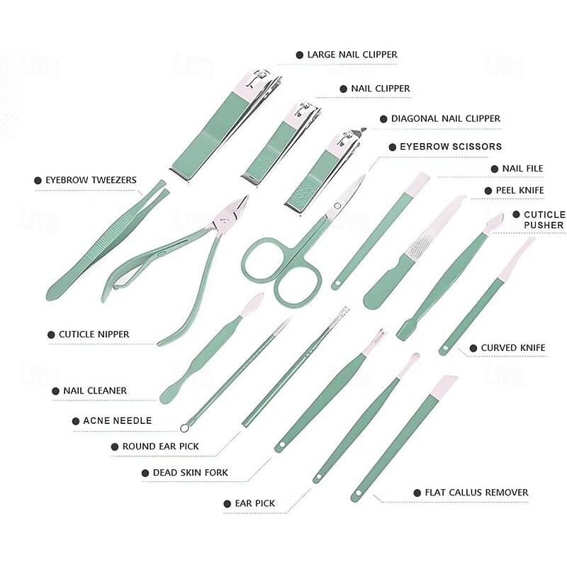 16 in1 Professional Nail Clippers Pedicure Kit Manicure Set , Stainless Steel Nail Care Tools Grooming Kit with Luxurious Travel Leather Case for Thick Nails Men Women Gift3