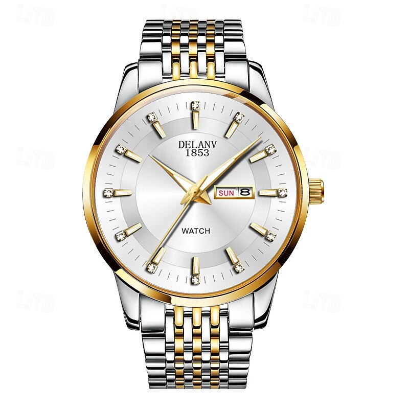 The New Stainless Steel Band Large Dial Fashionable Men'S Business Watch With Ipx7 Water Resistance Luminous Calendar And Day Display Casual Quartz Watch Simple And Versatile Men'S Sports Wristwat3