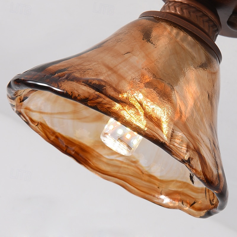 Retro Glass Aisle Ceiling Lamp White Marble Ceiling Lamp Ceiling Chandelier Semi Flush Mount Ceiling Light Fixture 85-265V4