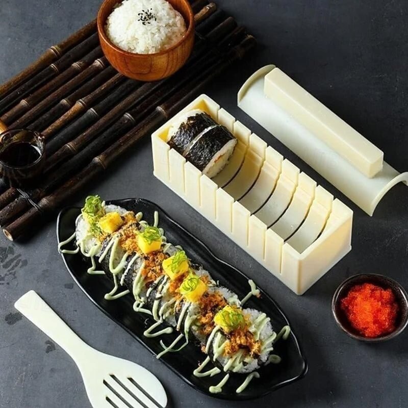Sushi Mold Three Piece Set Rice Roll Maker Kitchen Tool for Making Seaweed Sushi Rice Balls and Kimbap Easy to Use for Home Cooking